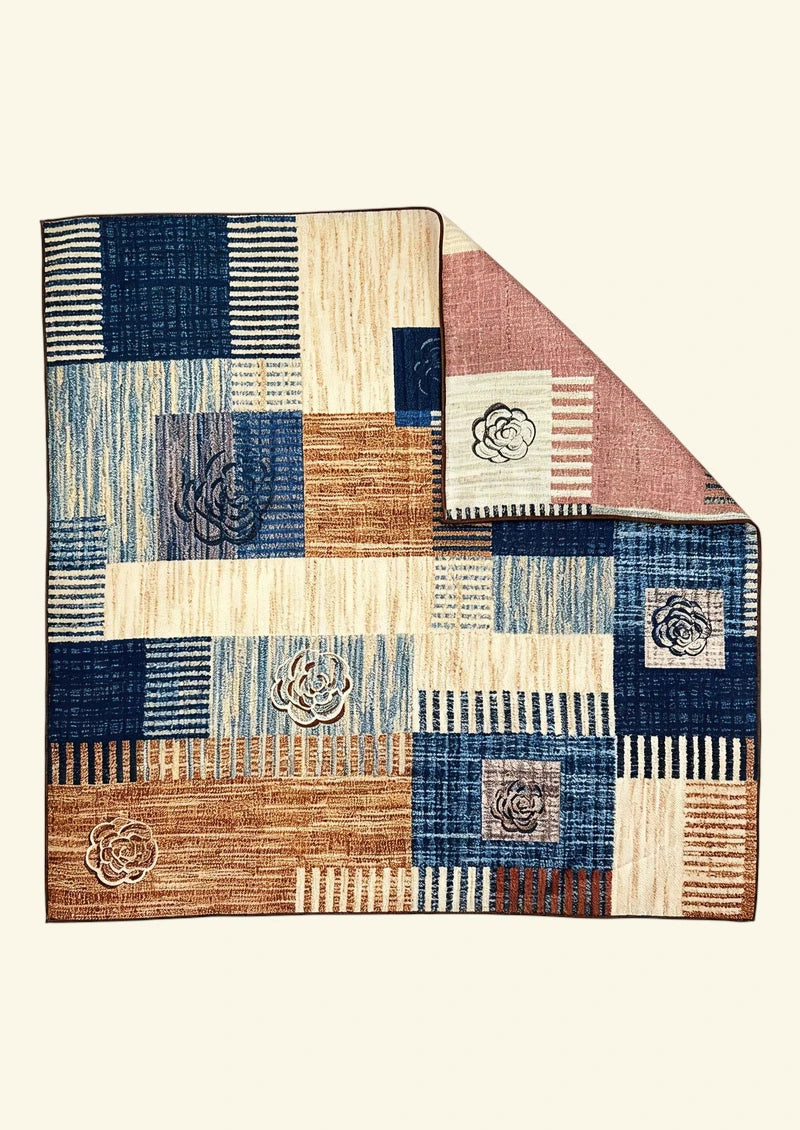 Navy & Rust Floral Patchwork Wool & Silk Square Scarf