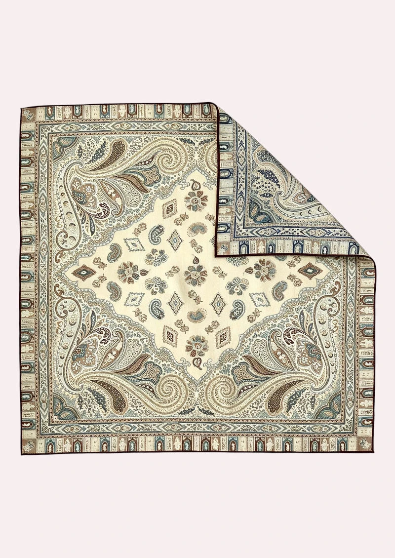 Ivory & Sage Floral Paisley Wool & Silk Square Scarf