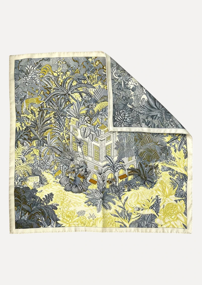 Yellow & Grey Tropical Garden Wool & Silk Square Scarf