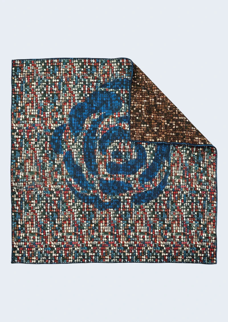 Blue Mosaic Floral Wool & Silk Square Scarf