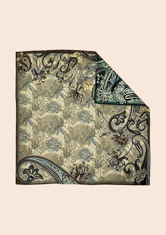 Sage & Gold Botanical Paisley Wool & Silk Square Scarf