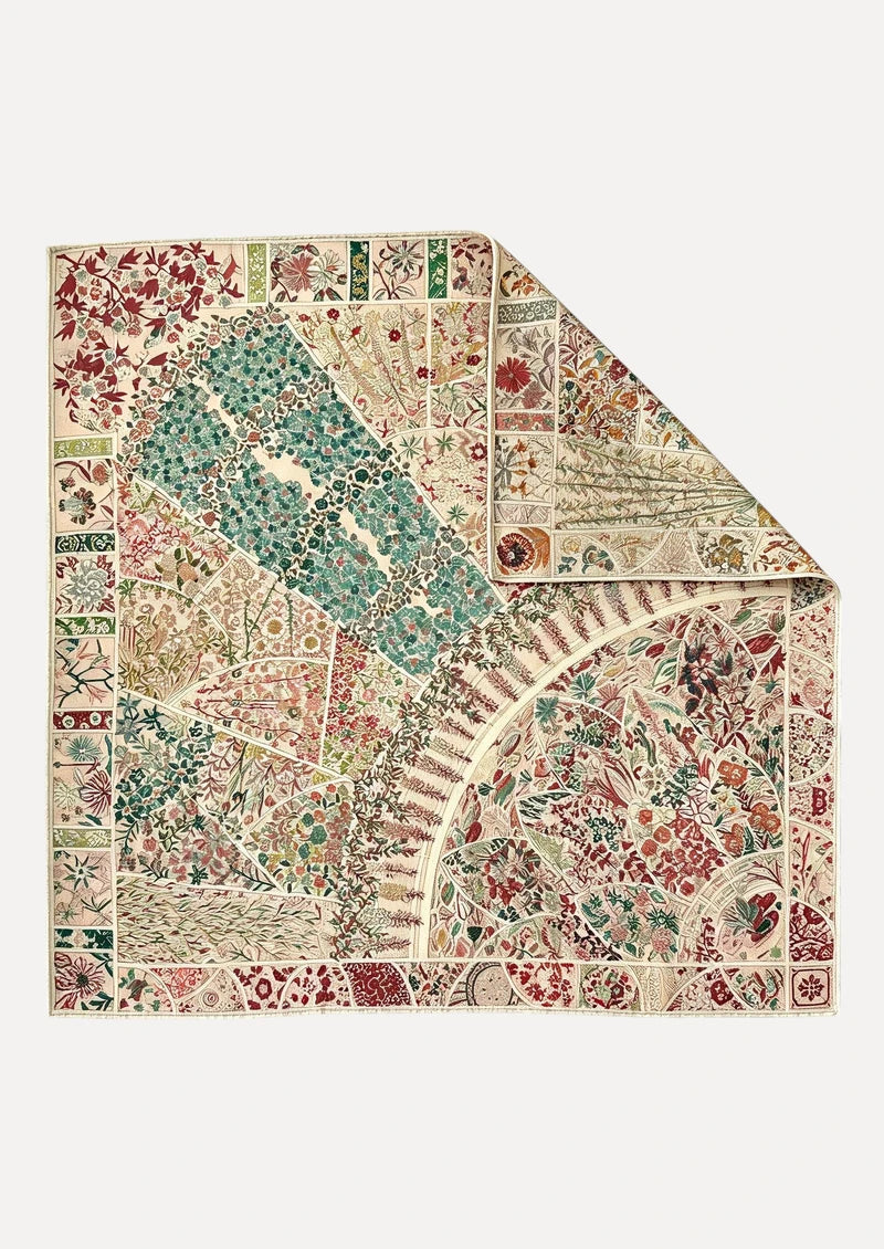 Ivory Botanical Patchwork Wool & Silk Square Scarf