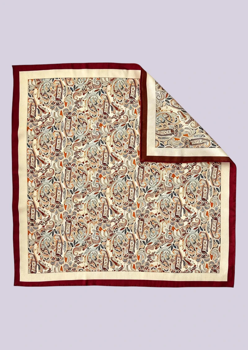 Burgundy Border Classic Paisley Wool & Silk Square Scarf