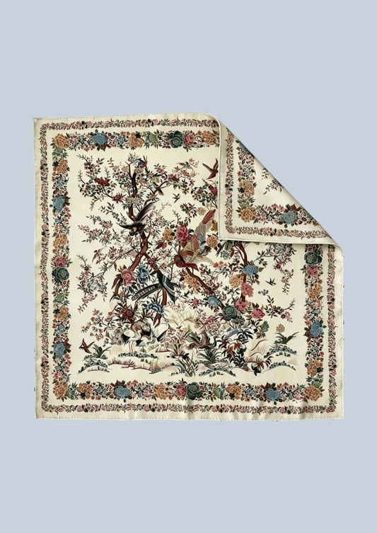 Ivory Bird & Floral Garden Wool & Silk Square Scarf