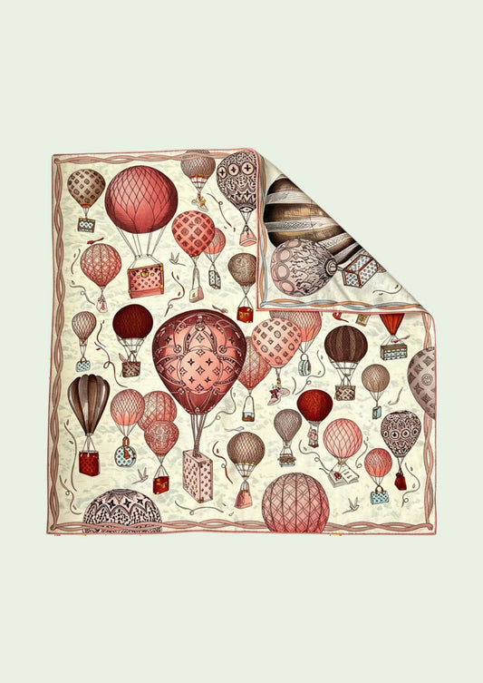 Pink Hot Air Balloon Wool & Silk Square Scarf