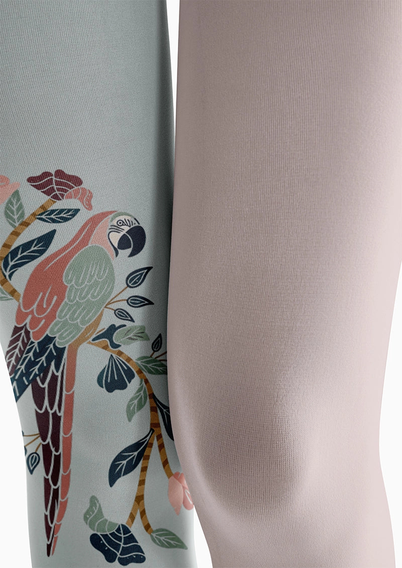 Pastel Parrot Floral Print Footless Tights Hosiery Leggings
