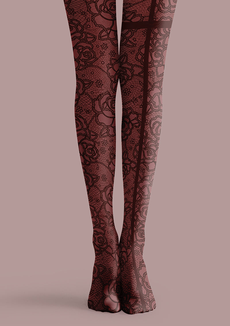 Red Rose Lace Back Seam Tights Hosiery Pantyhose