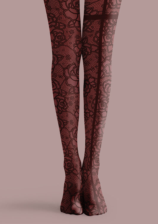 Red Rose Lace Back Seam Tights Hosiery Pantyhose
