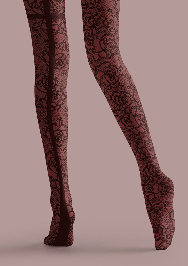 Red Rose Lace Back Seam Tights Hosiery Pantyhose