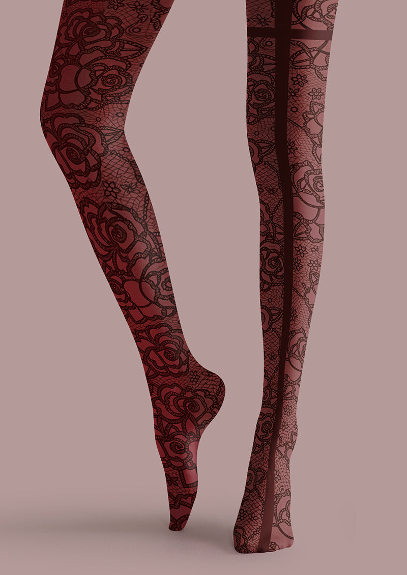 Red Rose Lace Back Seam Tights Hosiery Pantyhose