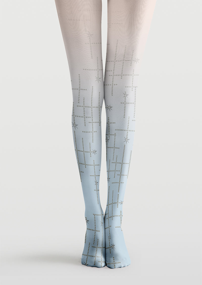 Blue White Grid Star Tights Hosiery Pantyhose