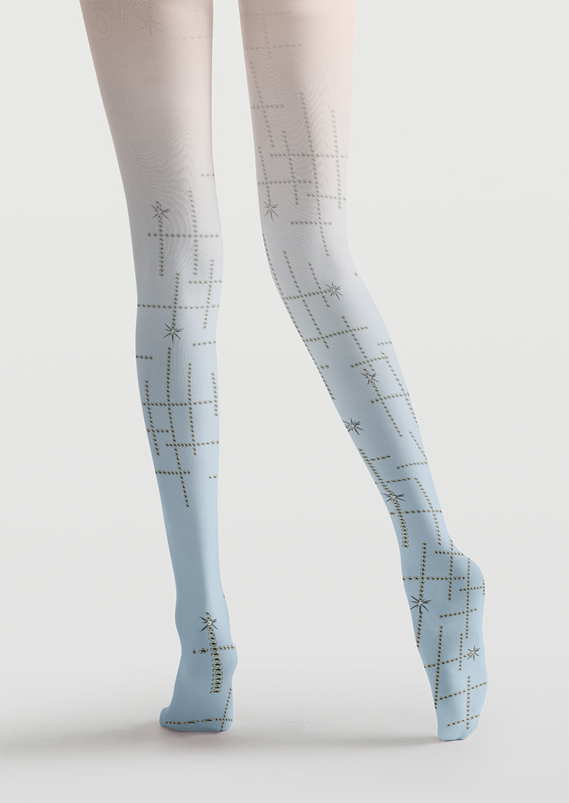 Blue White Grid Star Tights Hosiery Pantyhose
