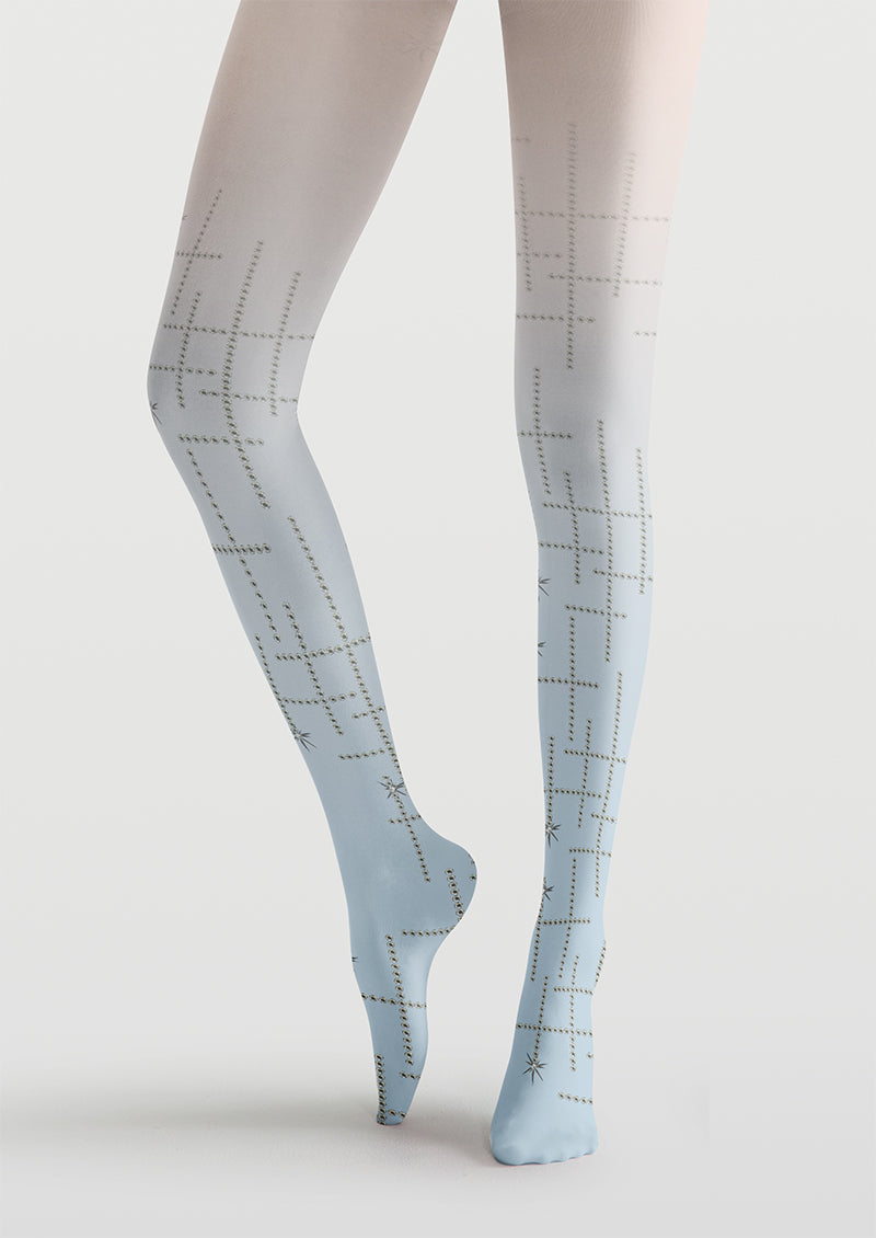 Blue White Grid Star Tights Hosiery Pantyhose