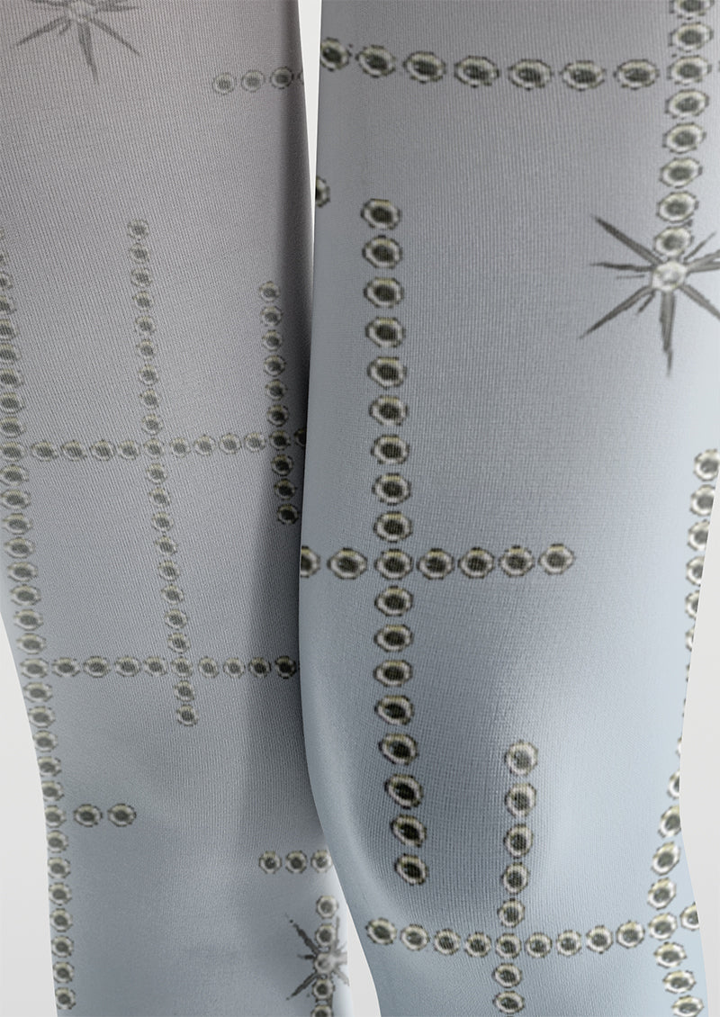 Blue White Grid Star Tights Hosiery Pantyhose