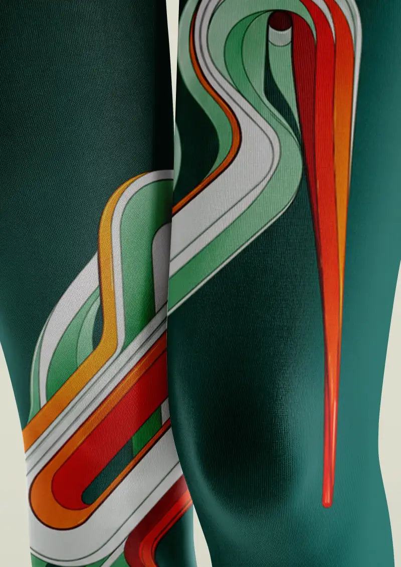 Emerald Ribbon Crane Graphic Tights Hosiery Pantyhose