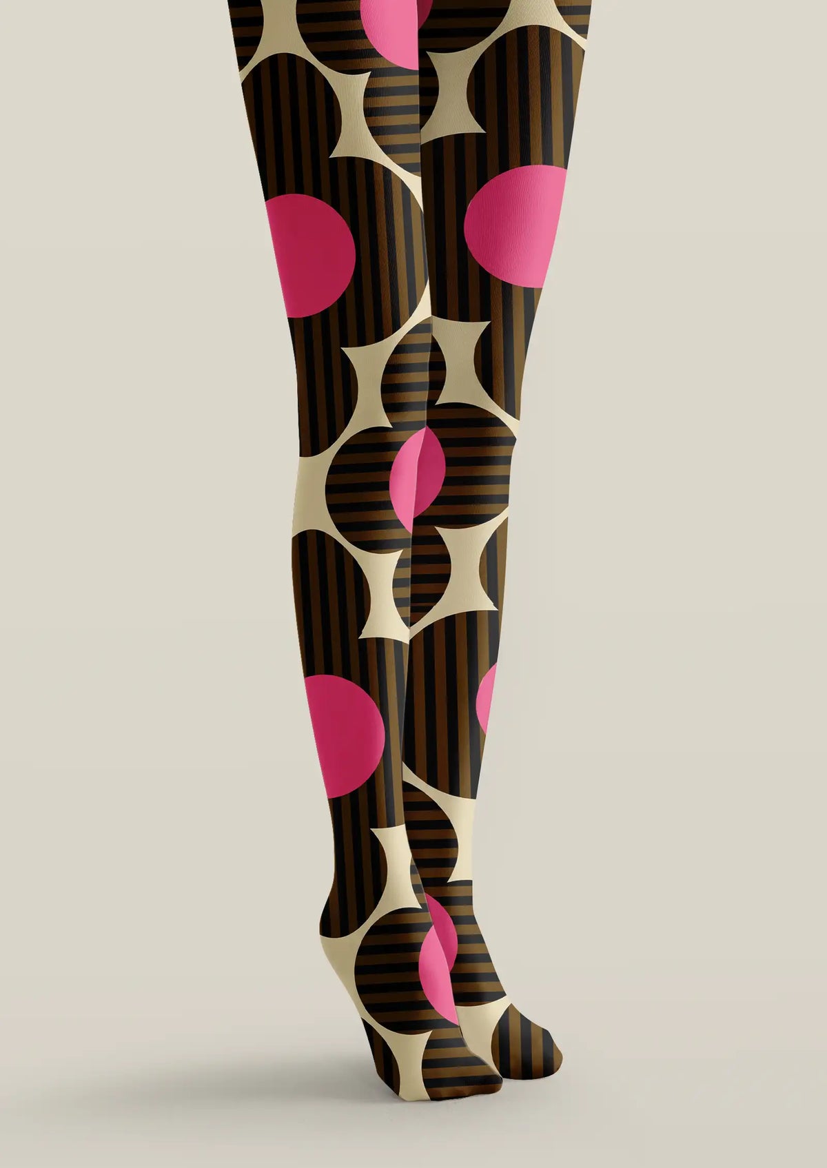 Pink Dot Geo Stripe Tights - Retro Geometric Pattern Pantyhose | Marcellise