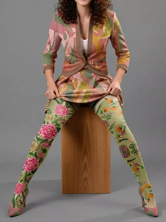 Vintage Garden Floral Tights Hosiery Pantyhose