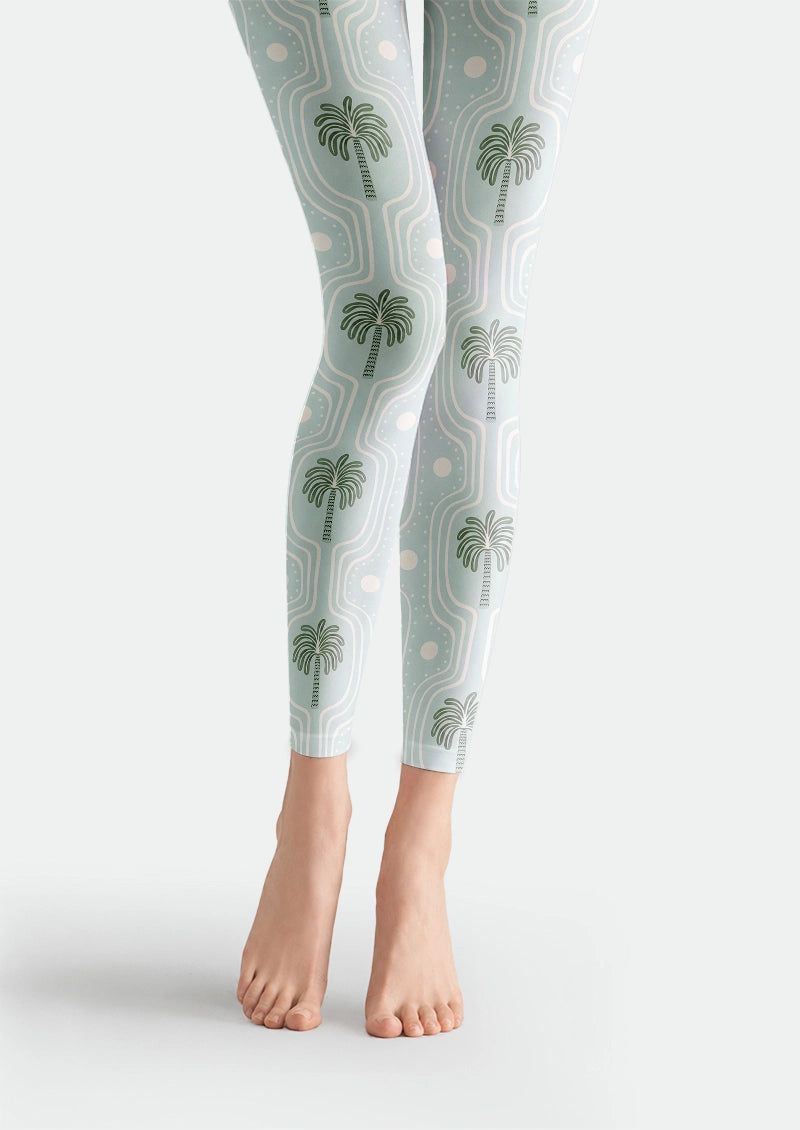 Palm Print Vintage Footless Tights Hosiery Leggings