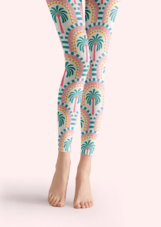 Palm Arch Resort Print Footless Tights Hosiery Leggings